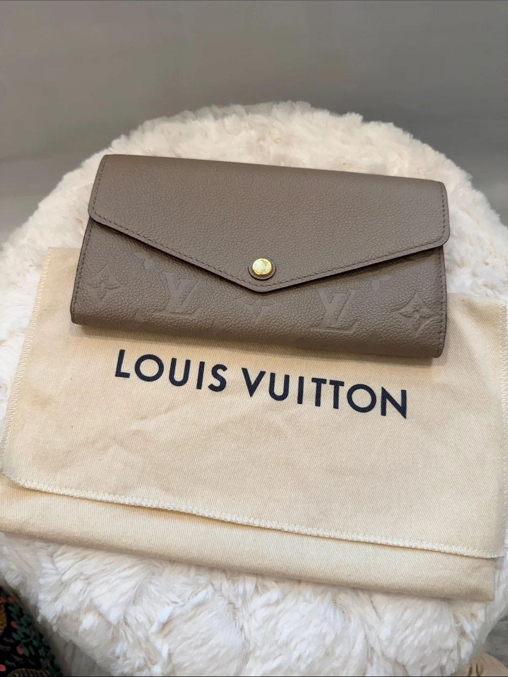 Louis Vuitton Taupe Embossed Envelope Wallet with Gold Snap